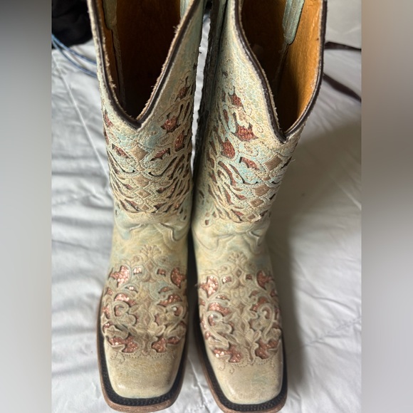 Corral Kids Boots with Turquoise and Brown Embroidery - Picture 6 of 6